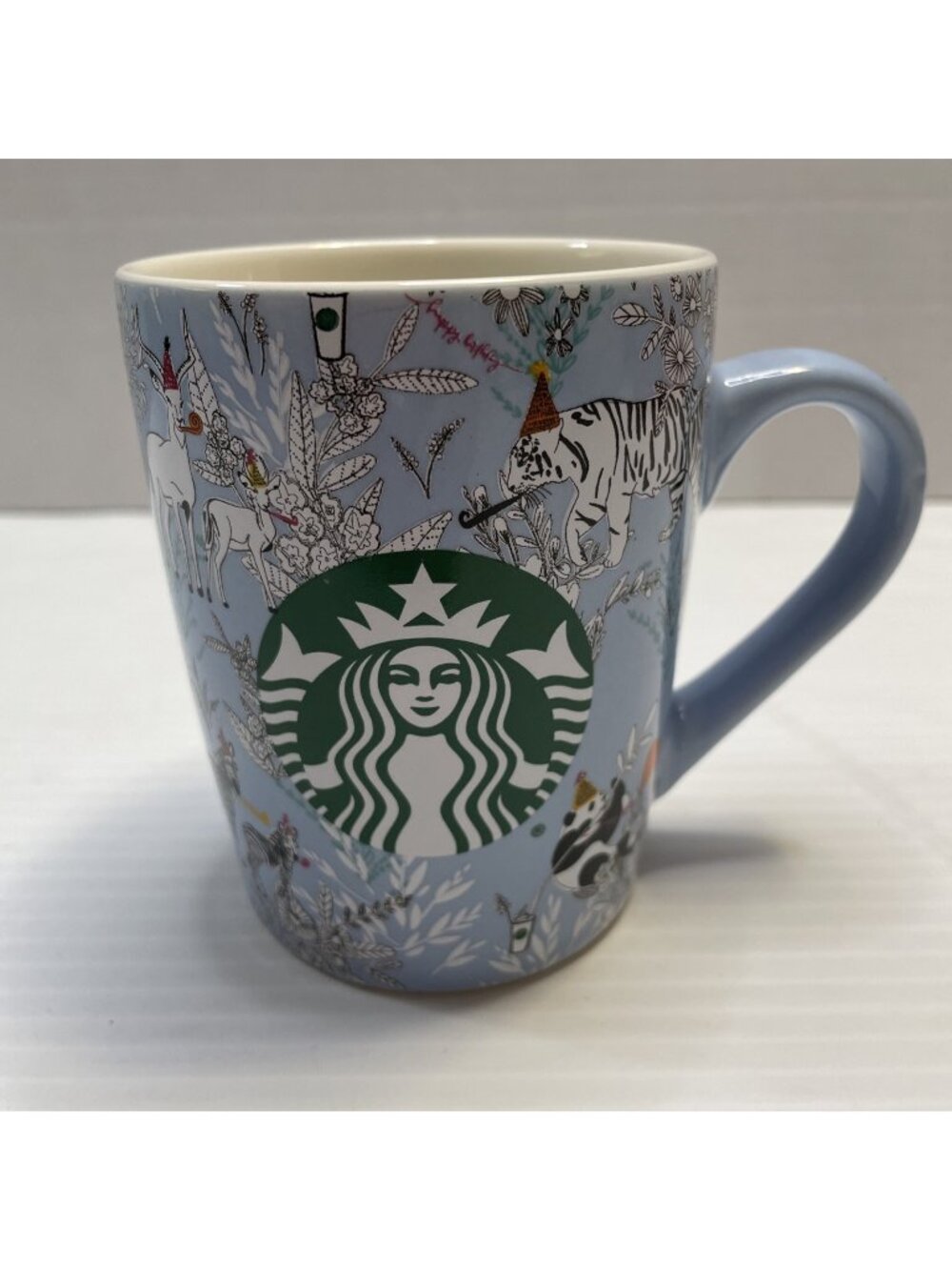 Starbucks Birthday Celebration Blue Mug Cup Gift Animal Hat Party 10oz 2020 -EUC